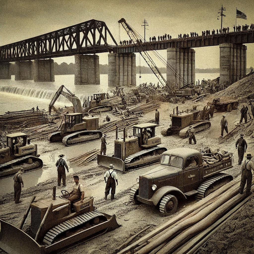 Operating Engineers Building A Bridge